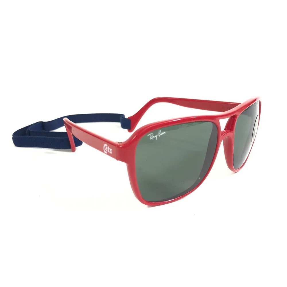 Vintage Bausch & Lomb Ray-Ban Sunglasses Cats 4000 Red w/ Green Lenses and Strap